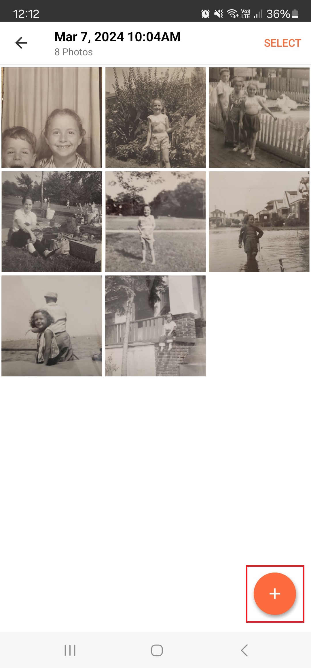 Альбом отсканированных снимков в MyHeritage. Сохраняйте исходные фотографии отдельно от созданных видеоверсий.